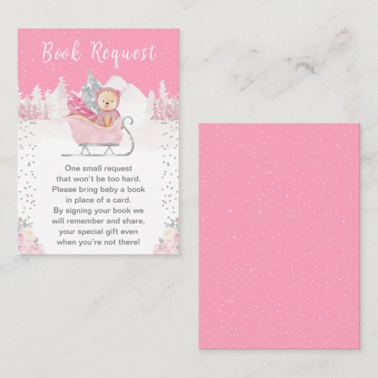 Winter Bear Pink Sleigh Book Request Informatiekaartje (Voorkant / Achterkant)