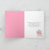 Winter Bear Pink Sleigh Merry Christmas Feestdagen Kaart (Binnen)