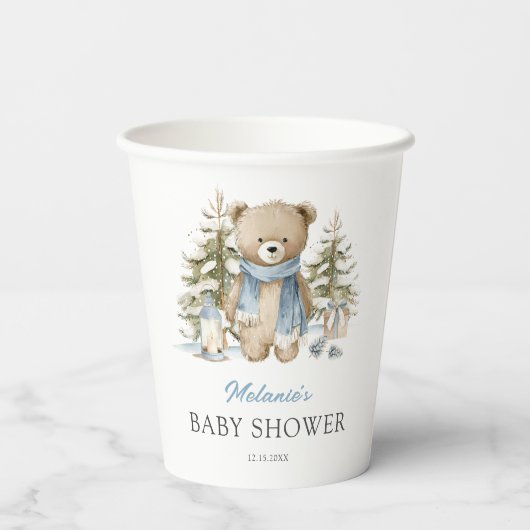 Winter Bear Watercolor Baby Shower Papieren Bekers (Achterkant)
