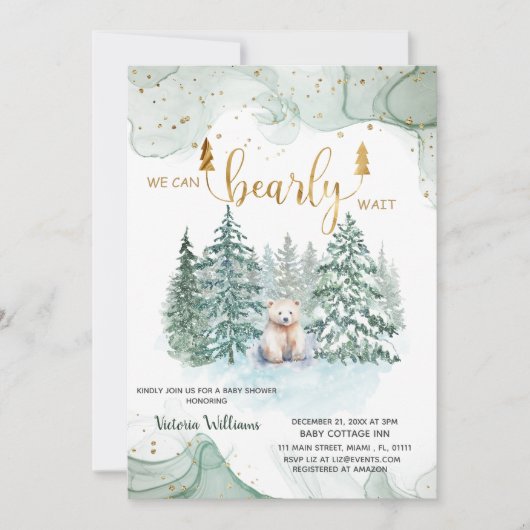 Winter Bearly Wait Baby shower Kaart (Voorkant)