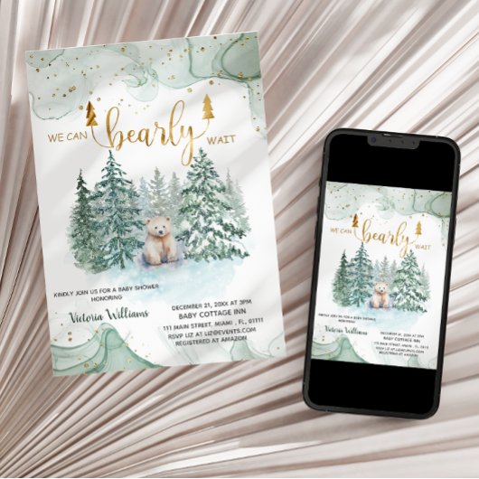 Winter Bearly Wait Baby shower Kaart