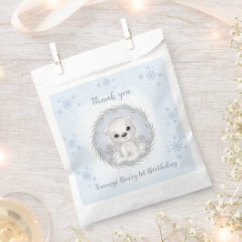 Winter Beary 1e Verjaardag Blauw Schattige Beer Fa Bedankzakje