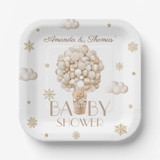 Winter Beer Baby shower Modern Papieren Bordje (Voorkant)