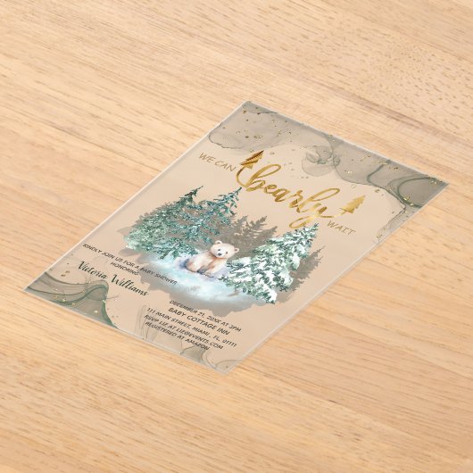 Winter Beer Bearly Wait Baby shower Acryl Uitnodigingen (Laagn)