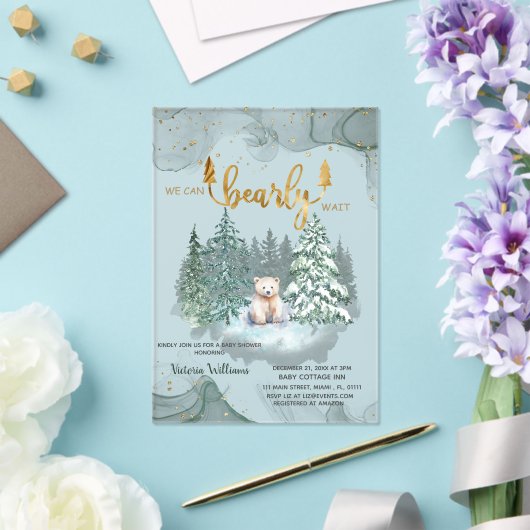 Winter Beer Bearly Wait Baby shower Acryl Uitnodigingen (Insitu (Huwelijk))
