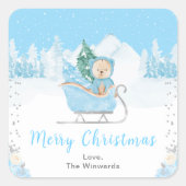 Winter Beer Blue Slaaigh Merry Kerstry Vierkante Sticker (Voorkant)