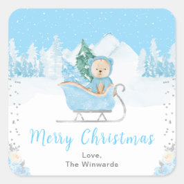 Winter Beer Blue Slaaigh Merry Kerstry Vierkante Sticker