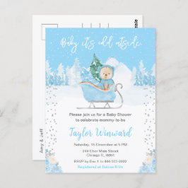 Winter Beer Blue Sleigh Baby shower Briefkaart