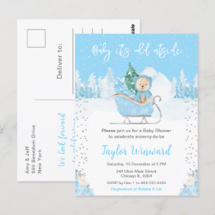 Winter Beer Blue Sleigh Baby shower Briefkaart