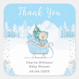 Winter Beer Blue Sleigh Baby shower Dank u Vierkante Sticker