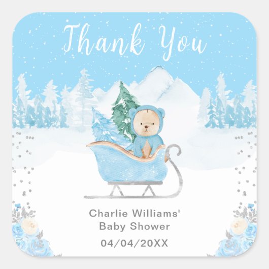 Winter Beer Blue Sleigh Baby shower Dank u Vierkante Sticker (Voorkant)