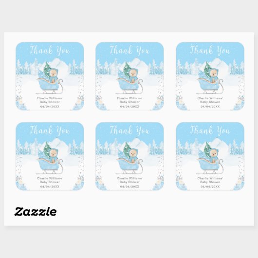 Winter Beer Blue Sleigh Baby shower Dank u Vierkante Sticker (Vel)