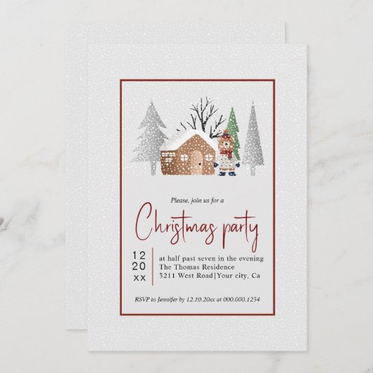 Winter beer, bomen en sneeuwval kerstfeest kaart (Voorkant / Achterkant)