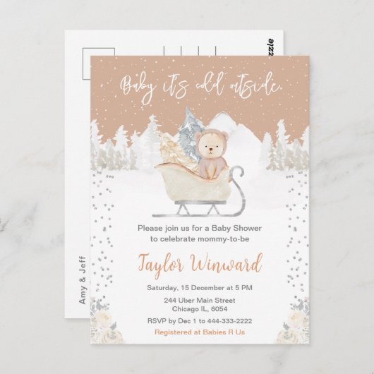 Winter Beer Bruin Slaapse Baby shower Briefkaart (Voorkant / Achterkant)