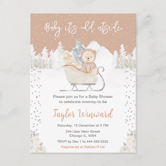 Winter Beer Bruin Slaapse Baby shower Briefkaart (Voorkant)