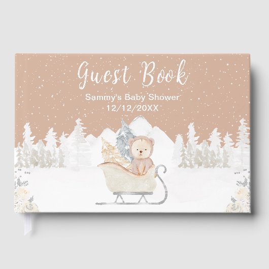 Winter Beer Bruin Slaapse Baby shower Gastenboek (Voorkant)