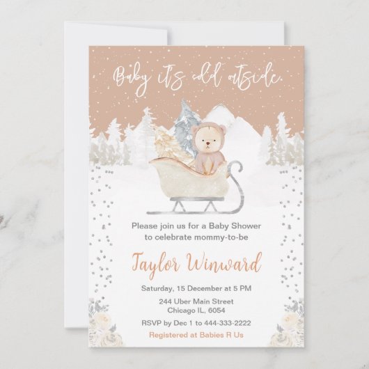 Winter Beer Bruin Slaapse Baby shower Kaart (Voorkant)