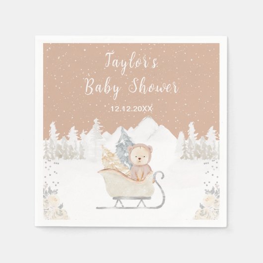 Winter Beer Bruin Slaapse Baby shower Servet (Voorkant)