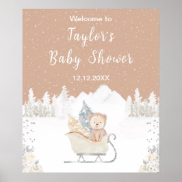 Winter Beer Bruin Sleigh Baby shower Welkom Poster