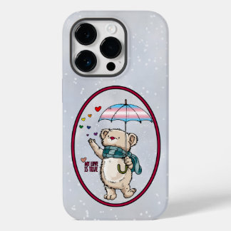 Winter Beer met paraplu in transgender vlag kleur Case-Mate iPhone 14 Pro Hoesje