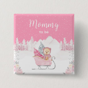 Winter Beer Roze Slaapmuts Wordt Mama Vierkante Button 5,1 Cm