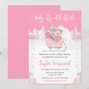 Winter Beer Roze Slede Baby Shower Kaart