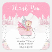 Winter Beer Roze Sleigh Baby shower Dank u Vierkante Sticker (Voorkant)