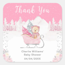Winter Beer Roze Sleigh Baby shower Dank u Vierkante Sticker