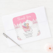 Winter Beer Roze Sleigh Baby shower Dank u Vierkante Sticker (Envelop)