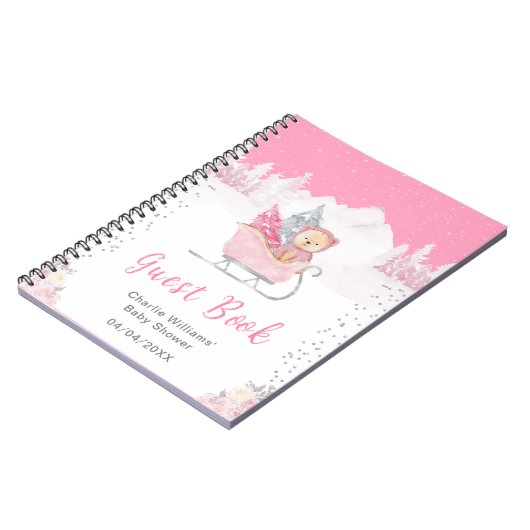 Winter Beer Roze Sleigh Baby shower Gastenboek Notitieboek (Linkerzijde)