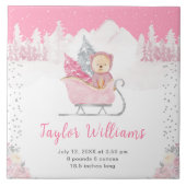 Winter Beer Roze Sleigh Geboorte Statistieken Tegeltje (Voorkant)