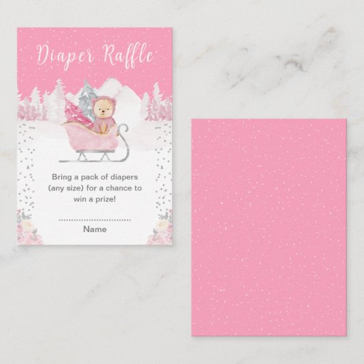 Winter Beer Roze Sleigh Luier Raffle Informatiekaartje (Voorkant / Achterkant)