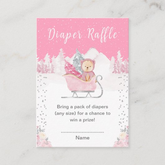 Winter Beer Roze Sleigh Luier Raffle Informatiekaartje (Voorkant)