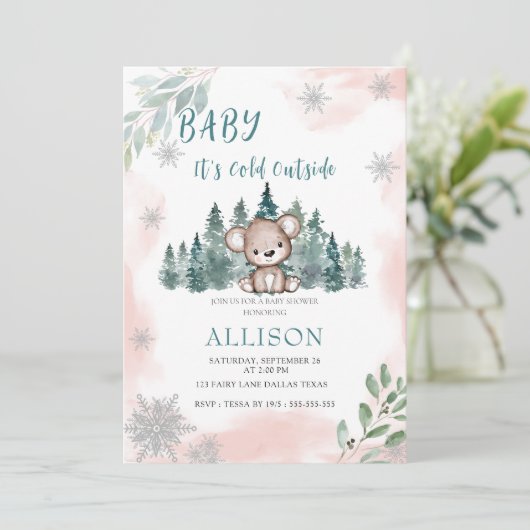 Winter Beer Sneeuwvlokken Roze Baby shower Kaart (Staand voorkant)