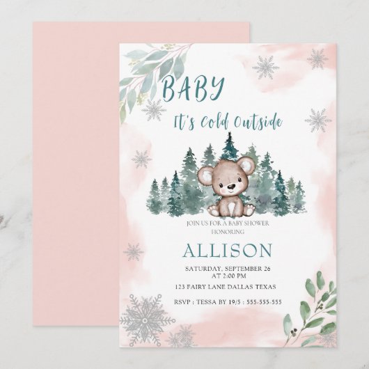 Winter Beer Sneeuwvlokken Roze Baby shower Kaart (Voorkant / Achterkant)