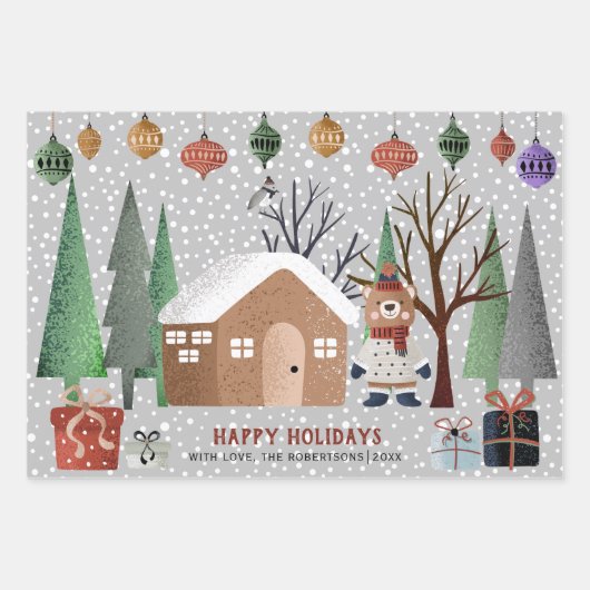 Winter beer, Vrolijk kerstfeest en sneeuwvlokken Inpakpapier Vel (Voorkant)