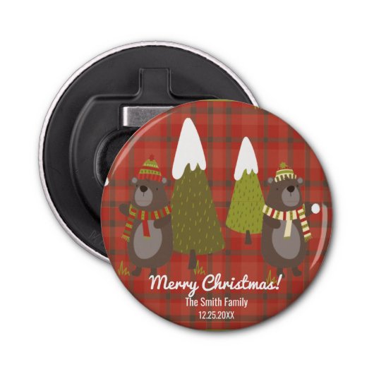 Winter Beer Witte Kerstmis Rood Buffalo Pset Button Flesopener (Voorkant)