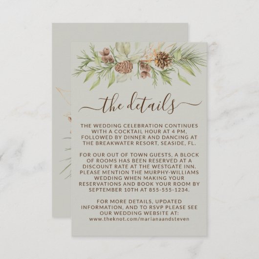 Winter Beige Details RSVP Website Bruiloft Informatiekaartje (Voorkant / Achterkant)