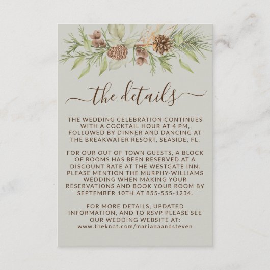 Winter Beige Details RSVP Website Bruiloft Informatiekaartje (Voorkant)