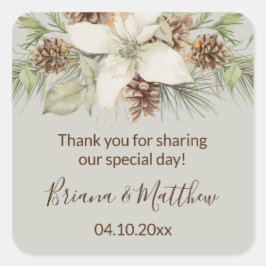 Winter Beige Elegant Script bruiloft gunst Vierkante Sticker
