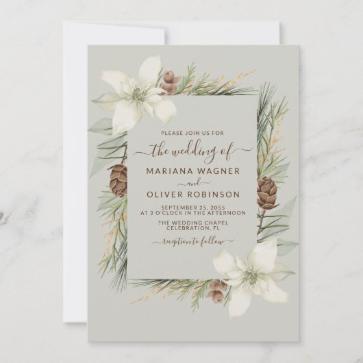 Winter Beige Elegant Script Bruiloft Kaart (Voorkant)