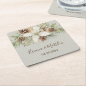 Winter Beige Elegant Script Bruiloft Kartonnen Onderzetters (Schuin)