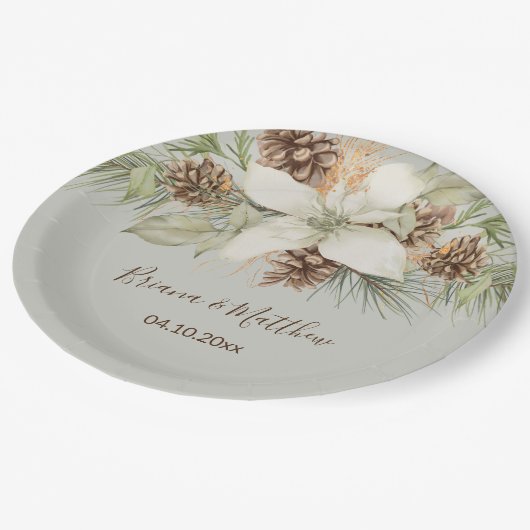 Winter Beige Elegant Script Bruiloft Papieren Bordje (Gekanteld)