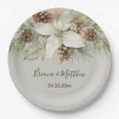 Winter Beige Elegant Script Bruiloft Papieren Bordje (Voorkant)