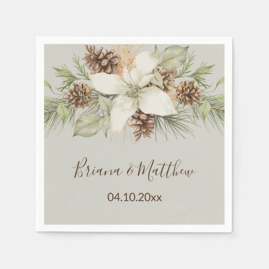 Winter Beige Elegant Script Bruiloft Servet (Voorkant)
