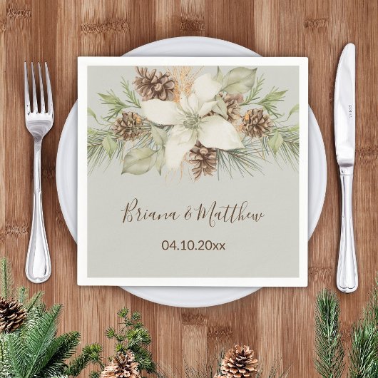 Winter Beige Elegant Script Bruiloft Servet