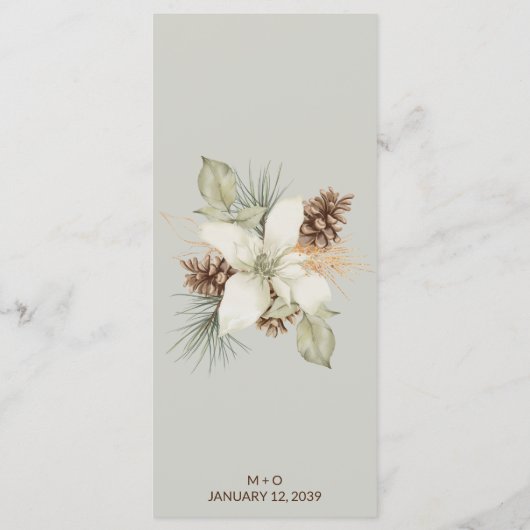 Winter Beige Elegant Script Trouwmenu Menu (Achterkant)