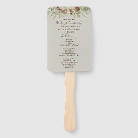 Winter Beige Elegant Script Trouwprogramma Handwaaier (Voorkant)