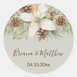 Winter Beige Elegant Script Wedding Envelope Seal Ronde Sticker