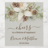 Winter Beige Elegante Script Bruiloft Wijn Etiket (Enkel label)